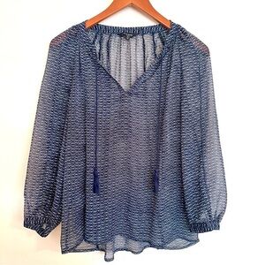 Lucky Brand Navy Blue Sheer Top Size Small